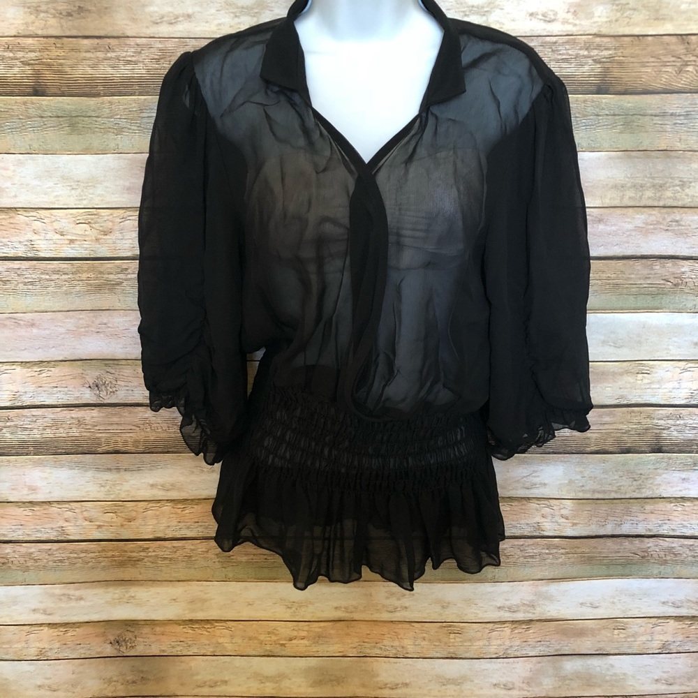 L’Amadei Black See Though Long Sleeve Blouse
